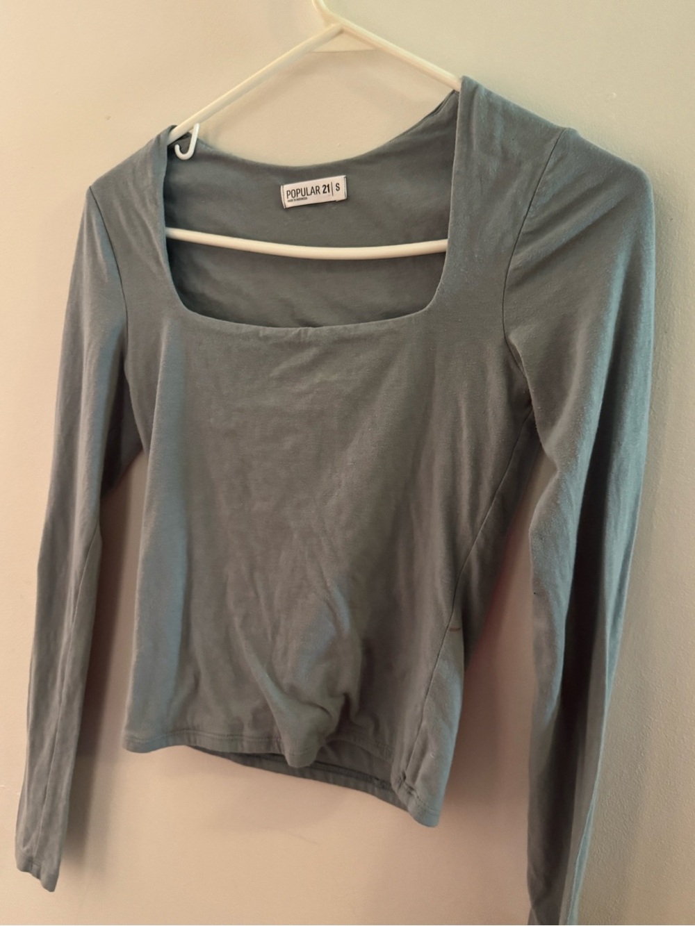 Popular 21 Square Neck Long Sleeve Crop Top in Sage